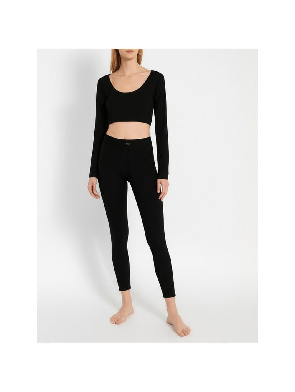 Fabletics Long Sleeve Crop Top Womens Large Black Rib Knit High Waist